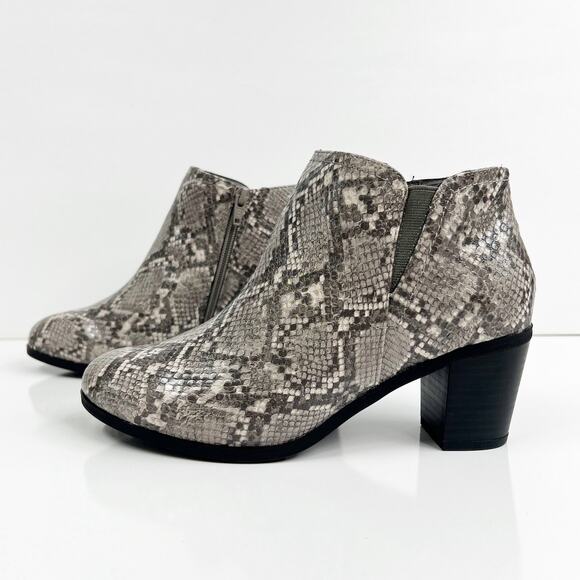 CLOUDWALKERS Ankle Booties Python Snakeskin Cushioned Black Gray Women's Size 8W - Picture 5 of 12